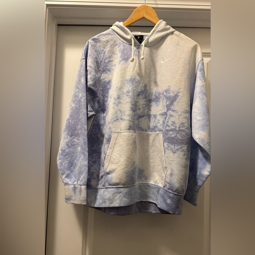 Nike Blue and White Crewneck Hoodie with Cloudy Pattern